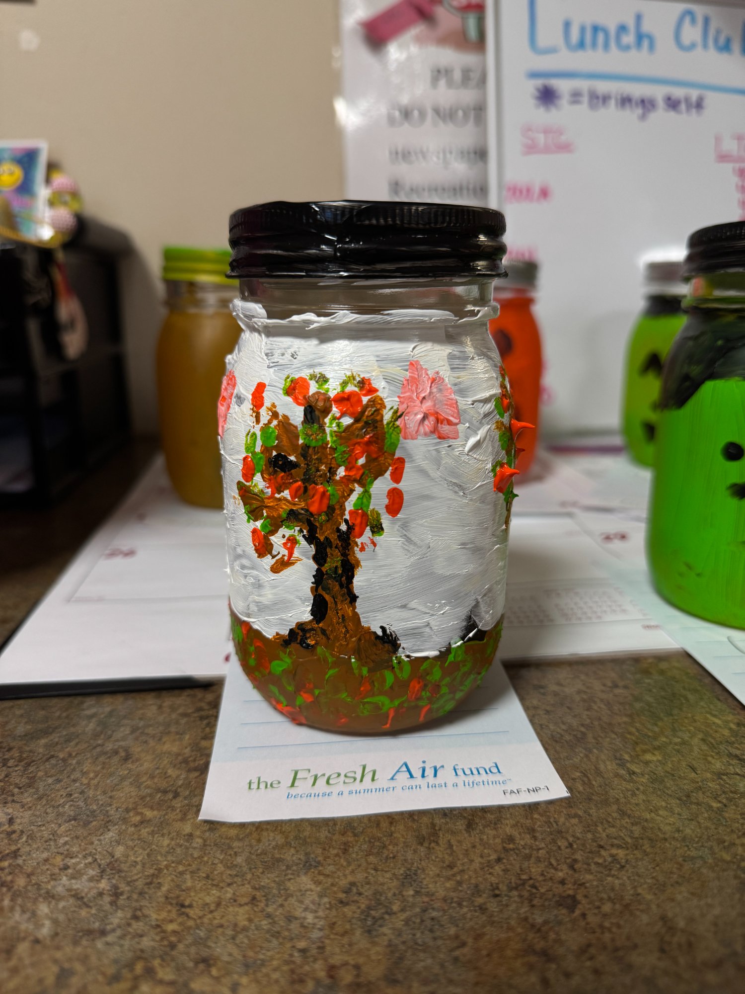 Resident's painted fall tree jar craft